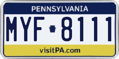 PA license plate MYF8111