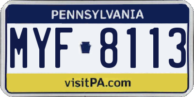 PA license plate MYF8113