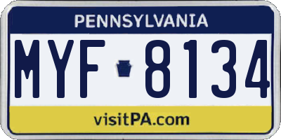 PA license plate MYF8134
