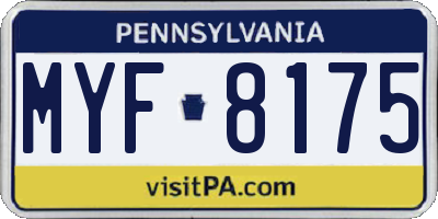 PA license plate MYF8175