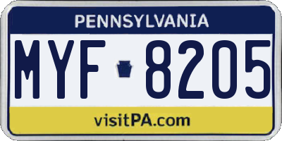 PA license plate MYF8205