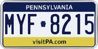 PA license plate MYF8215