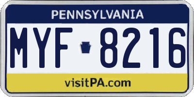 PA license plate MYF8216