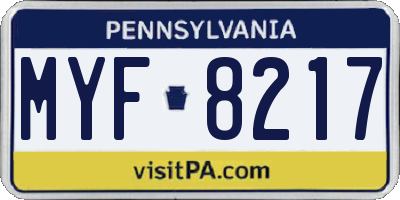 PA license plate MYF8217