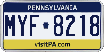 PA license plate MYF8218