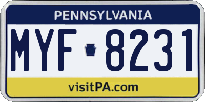 PA license plate MYF8231