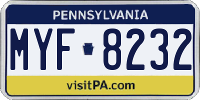 PA license plate MYF8232