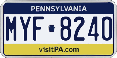 PA license plate MYF8240