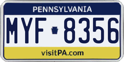 PA license plate MYF8356