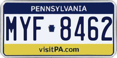 PA license plate MYF8462