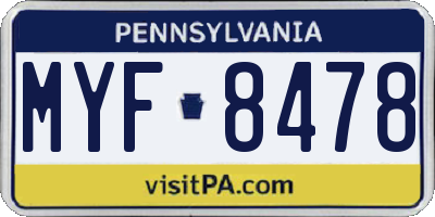 PA license plate MYF8478