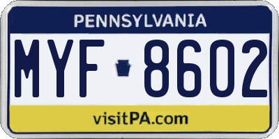 PA license plate MYF8602