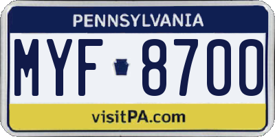 PA license plate MYF8700