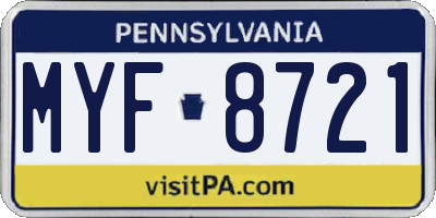 PA license plate MYF8721