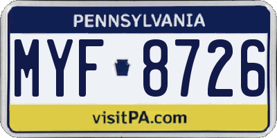 PA license plate MYF8726