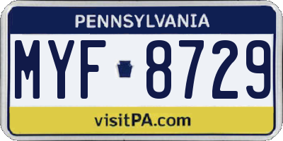 PA license plate MYF8729