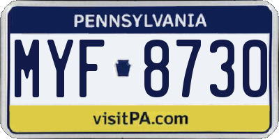 PA license plate MYF8730