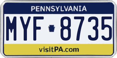 PA license plate MYF8735