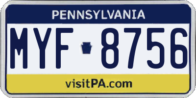 PA license plate MYF8756