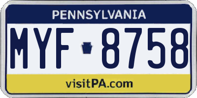 PA license plate MYF8758
