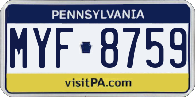 PA license plate MYF8759