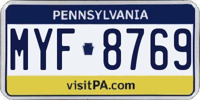 PA license plate MYF8769