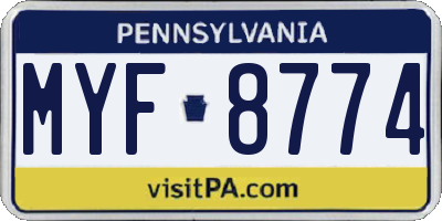 PA license plate MYF8774