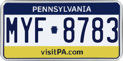 PA license plate MYF8783