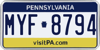 PA license plate MYF8794