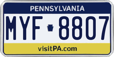 PA license plate MYF8807