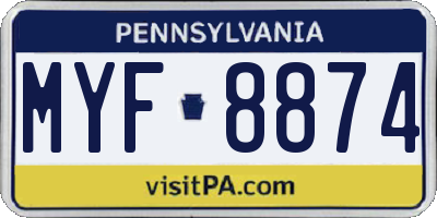 PA license plate MYF8874