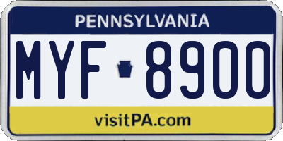 PA license plate MYF8900