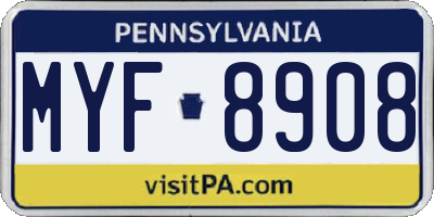 PA license plate MYF8908