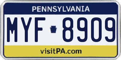 PA license plate MYF8909