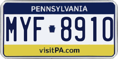 PA license plate MYF8910