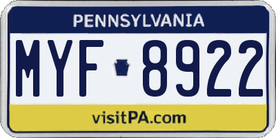PA license plate MYF8922