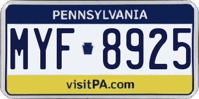 PA license plate MYF8925