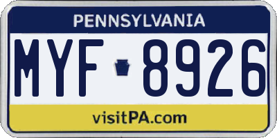 PA license plate MYF8926