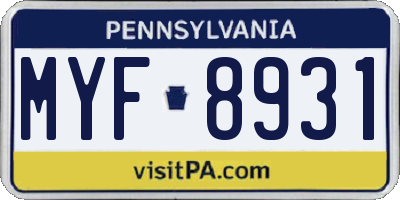 PA license plate MYF8931