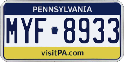 PA license plate MYF8933