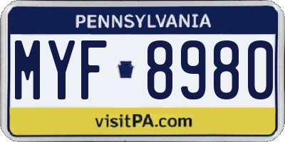 PA license plate MYF8980