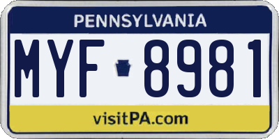 PA license plate MYF8981
