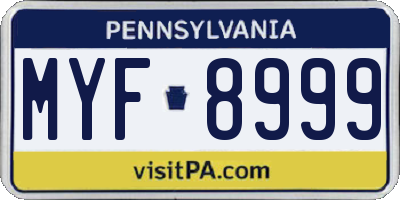PA license plate MYF8999