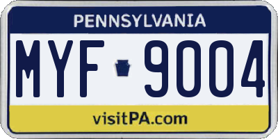 PA license plate MYF9004