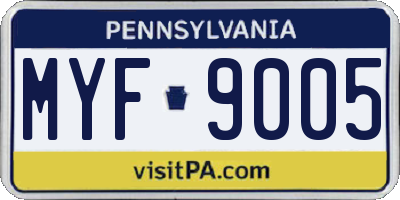 PA license plate MYF9005