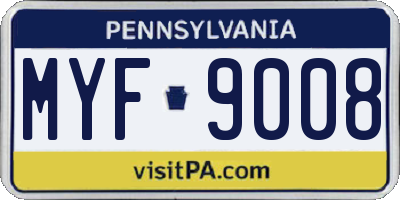 PA license plate MYF9008
