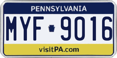 PA license plate MYF9016