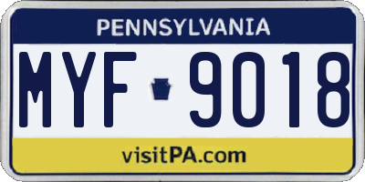 PA license plate MYF9018