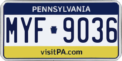 PA license plate MYF9036