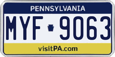 PA license plate MYF9063